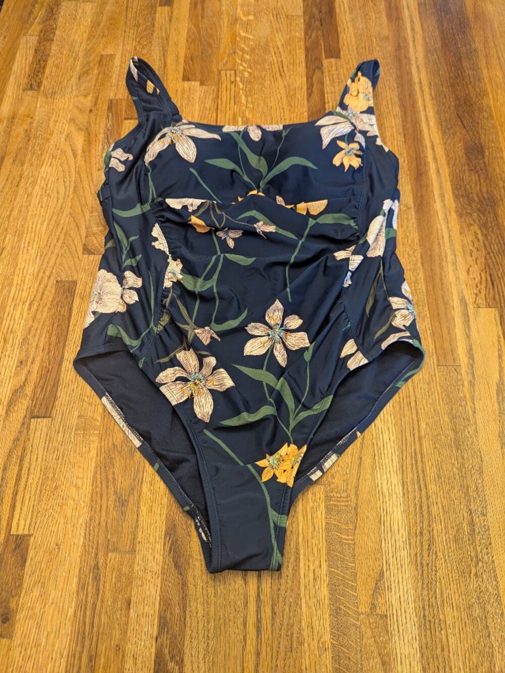Flattering, Good Support Navy Blue Floral One Piece Swim/Bathing Suit